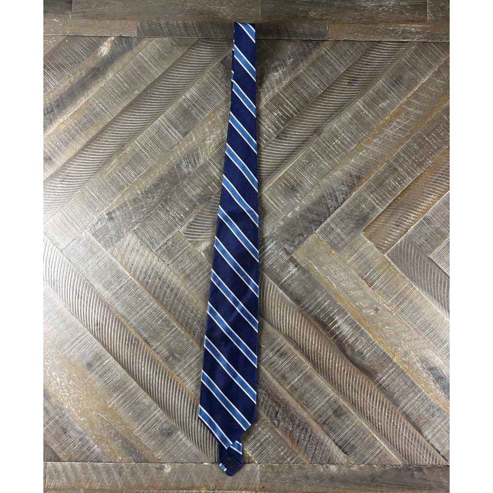 Brooks Brothers 346 Mens Navy Blue Light Blue Striped Pure Silk Repp Necktie